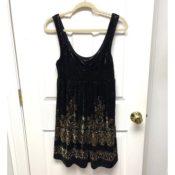 Free People Black Dress, Crushed Velvet Mini, Metalic Sequin Tank, Swing, Size S - Picture 4 of 4